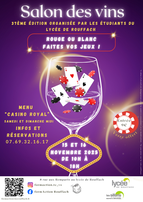 Affiche 37e salon des vins du lycée de Rouffach les 15 et 16 novembre 2025
